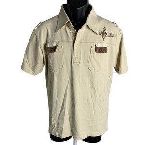 Vintage Y2K Doramafi Sicilias Polo Shirt M Cream Short Sleeves Snaps Pockets